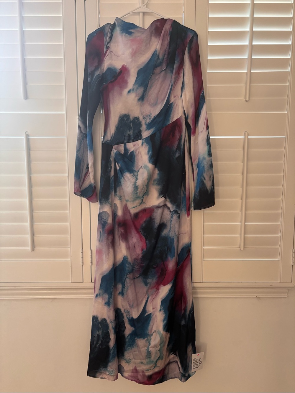 ASOS Long Sleeve Abstract Maxi Dress in Blue, Pink & Navy
